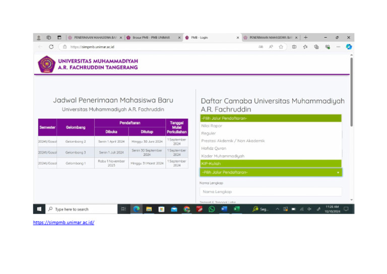 Prosedur Pendaftaran Mahasiswa Baru | PDF