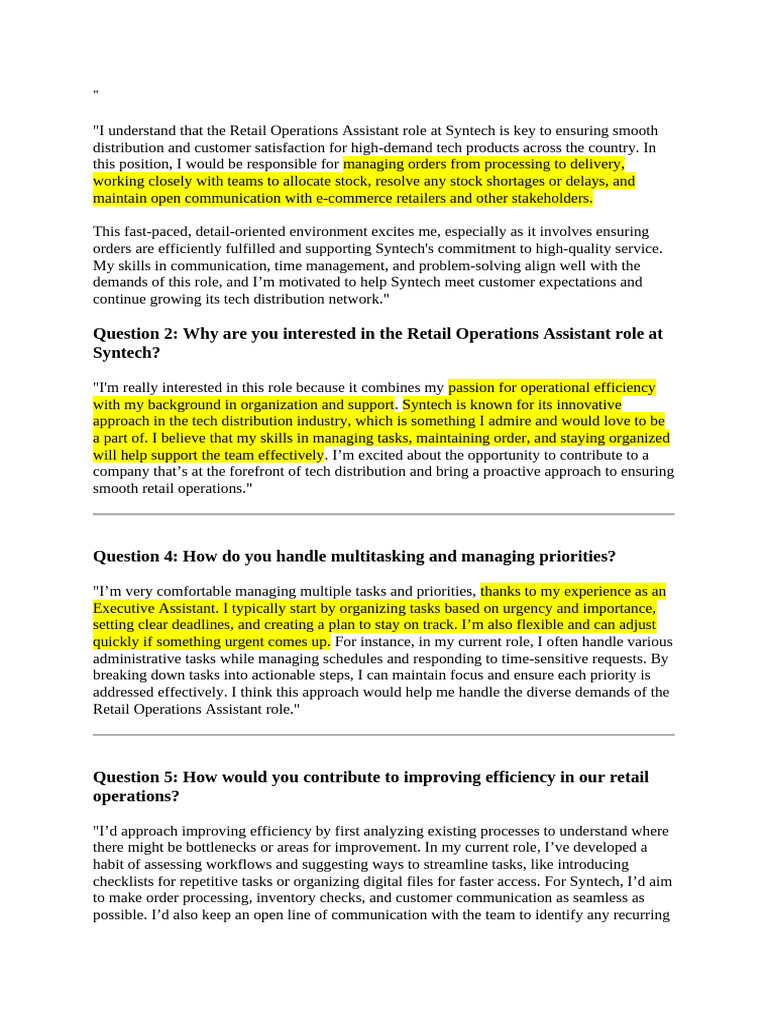 Retail Operations Assistant at Syntech | PDF | Customer Satisfaction ...