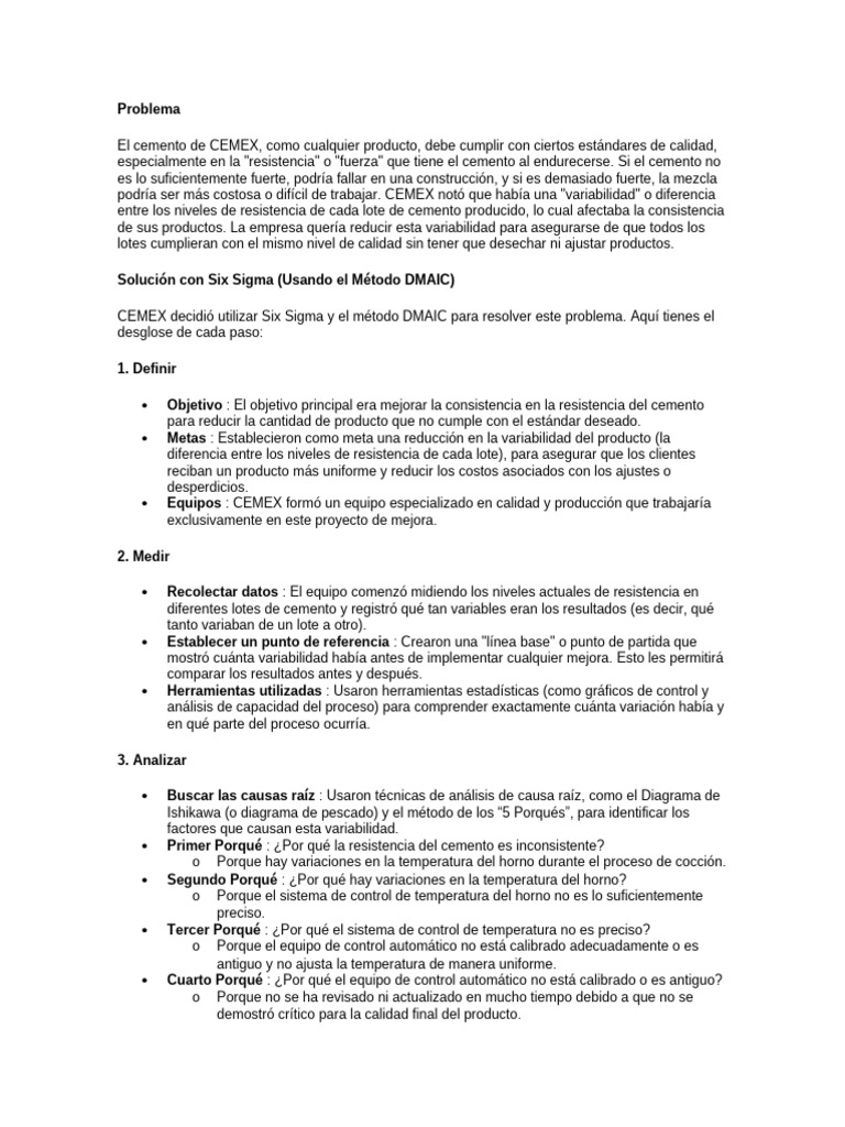 Caso Práctico: Six Sigma en CEMEX | PDF | Six Sigma | Cemento