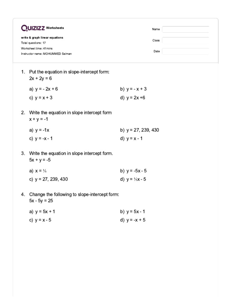 Graph Linear Equations - Q Key 002 | PDF