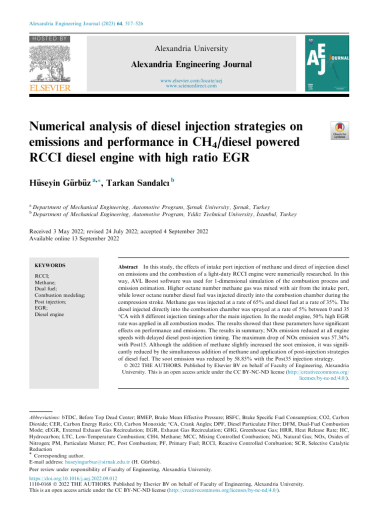 Numerical Analysis of Diesel Injection Strategies On Emissions and ...