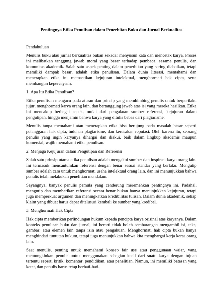 Pentingnya Etika Penulisan Dalam Penerbitan Buku Dan Jurnal Berkualitas ...