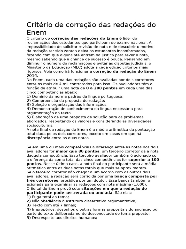 Critérios de Correção da Redação do Enem | PDF
