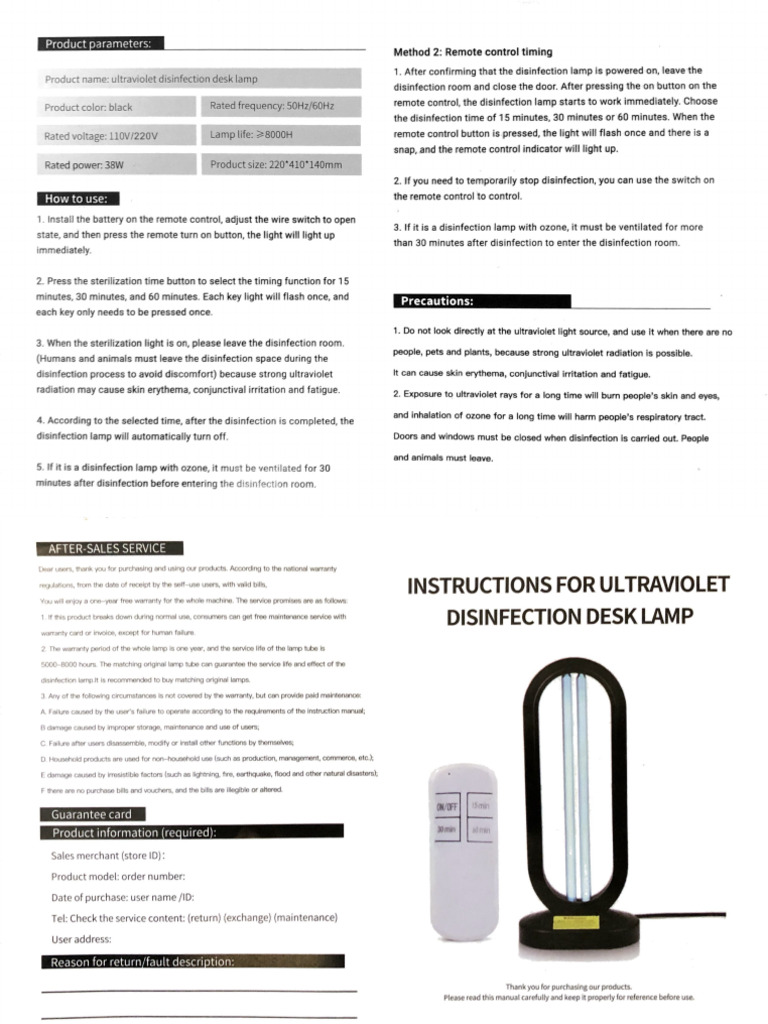 Ultraviolet Disinfection Desk Lamp Guide | PDF | Ultraviolet | Disinfectant