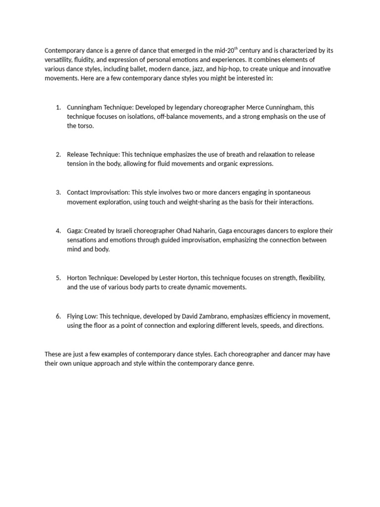 Contemporary Dances Pe2 Pdf Dances Choreography