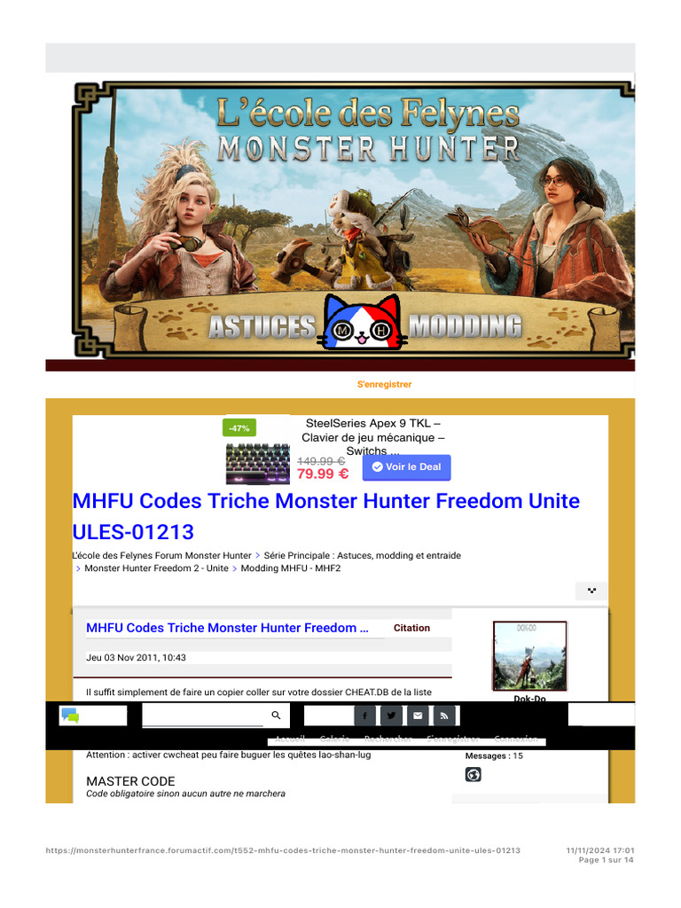Codes de triche MH Freedom Unite | PDF | Informatique | Game design