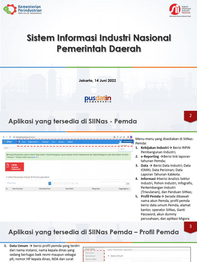 Aplikasi SIINas untuk Pemda dan Industri | PDF