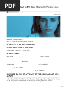 Evidence Affidavit in DV Case Domestic Violence Act 2005