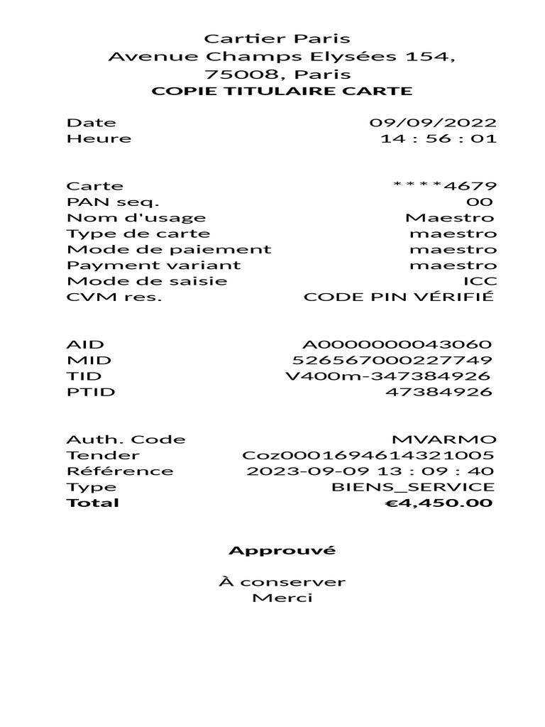 Facture d'achat Cartier Paris | PDF