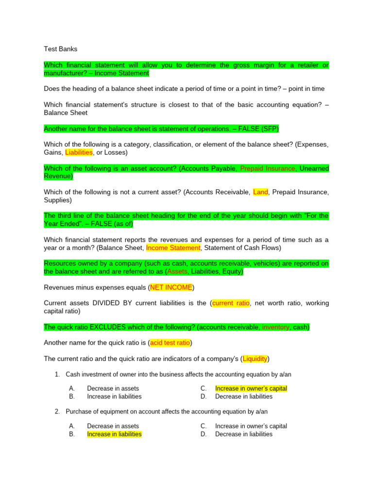 Test Banks | PDF | Balance Sheet | Income Statement