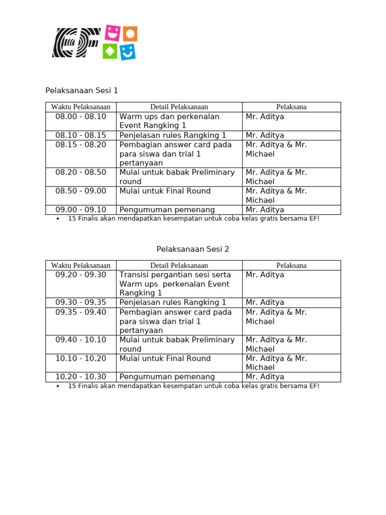 Jadwal Event Rangking 1 dan Pemenang | PDF | Griya & Taman