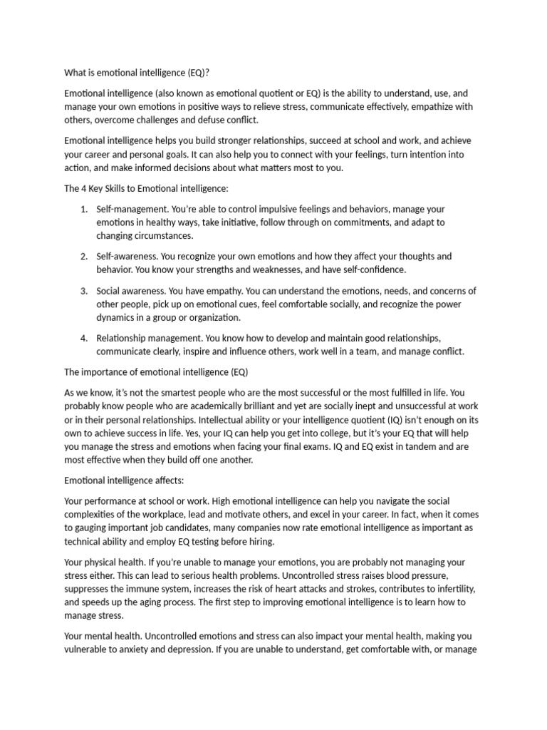 Understanding Emotional Intelligence (EQ) | PDF | Emotional ...