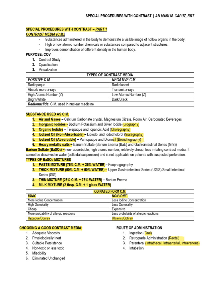 Contrast Media in Radiographic Procedures | PDF | Stomach | Large Intestine