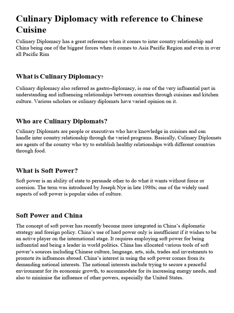 Culinary Diplomacy in Chinese Cuisine | PDF | Soft Power | Diplomacy