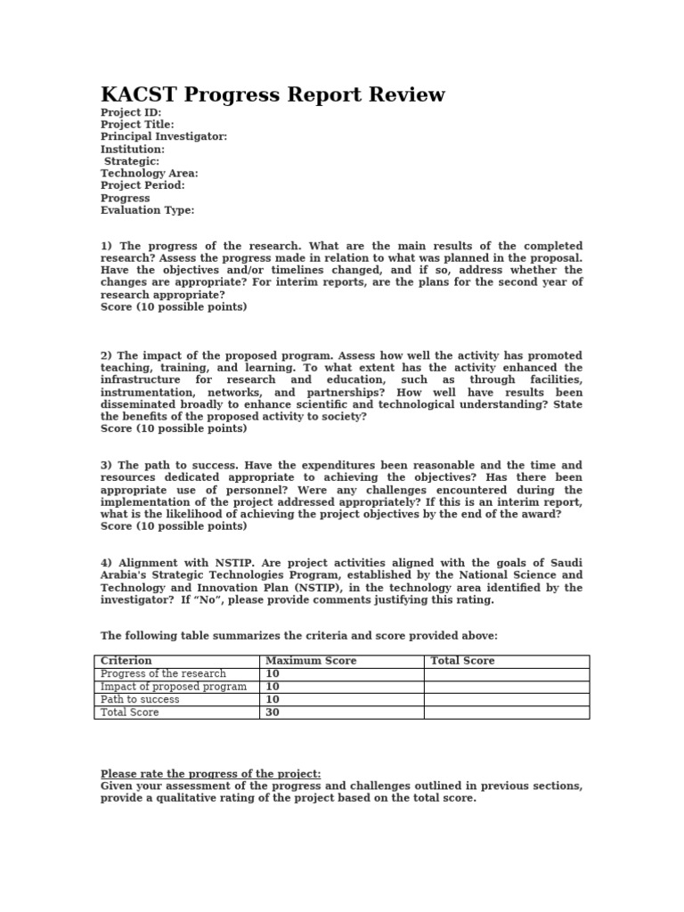 KACST Project Progress Evaluation Report | PDF | Evaluation