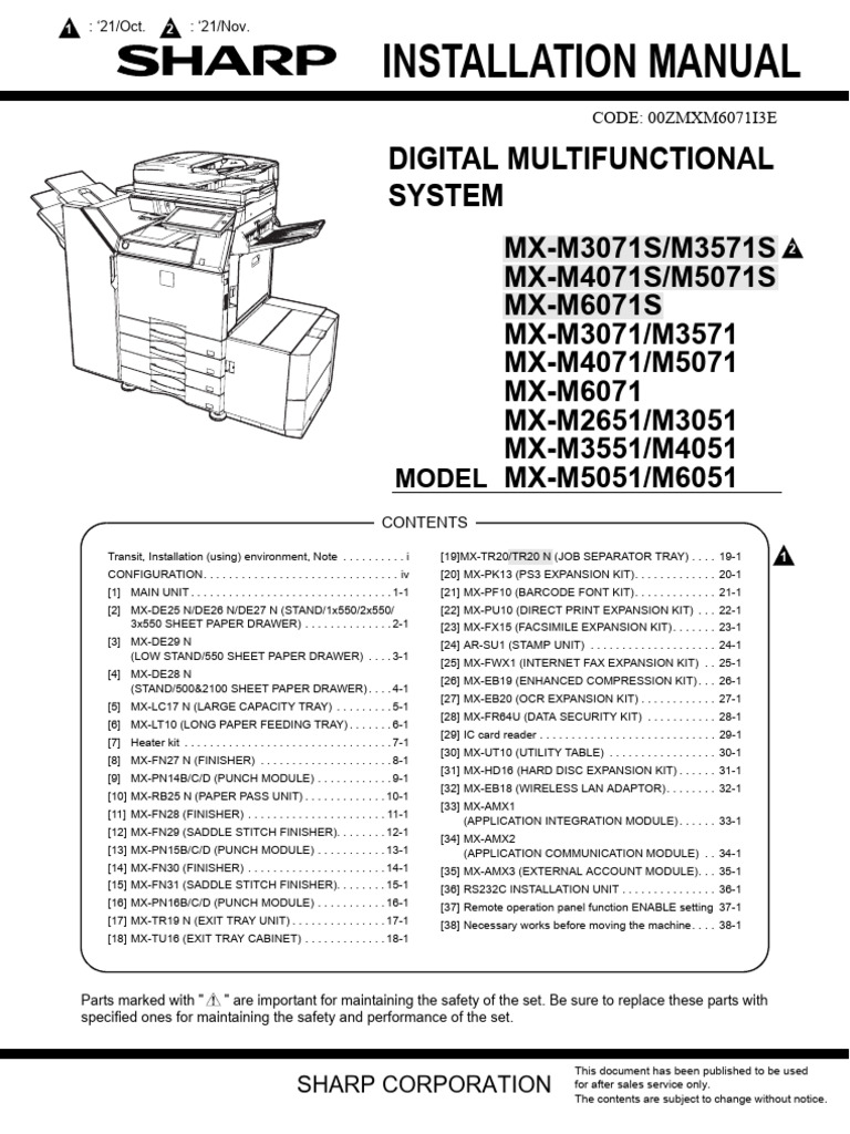 Sharp MX Series Installation Manual | PDF | Humidity | Fax