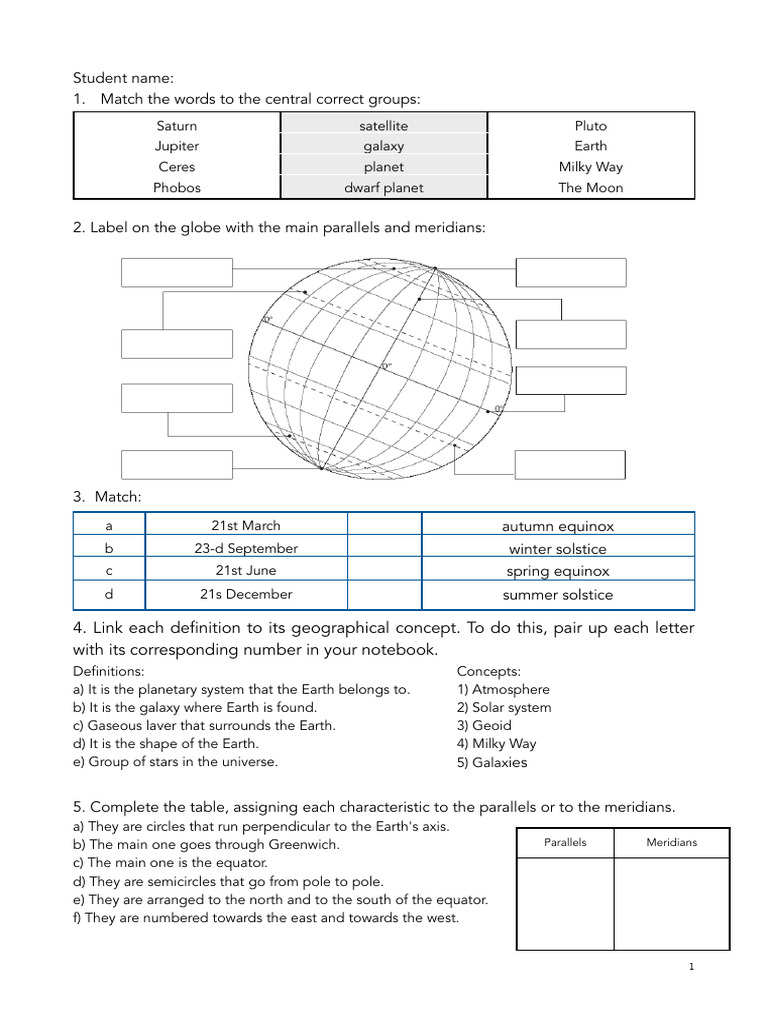 00. activities T1 24 25 | PDF | Earth | Planets