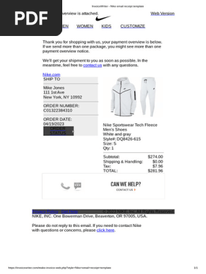 InvoiceWriter - Nike Email Receipt Template