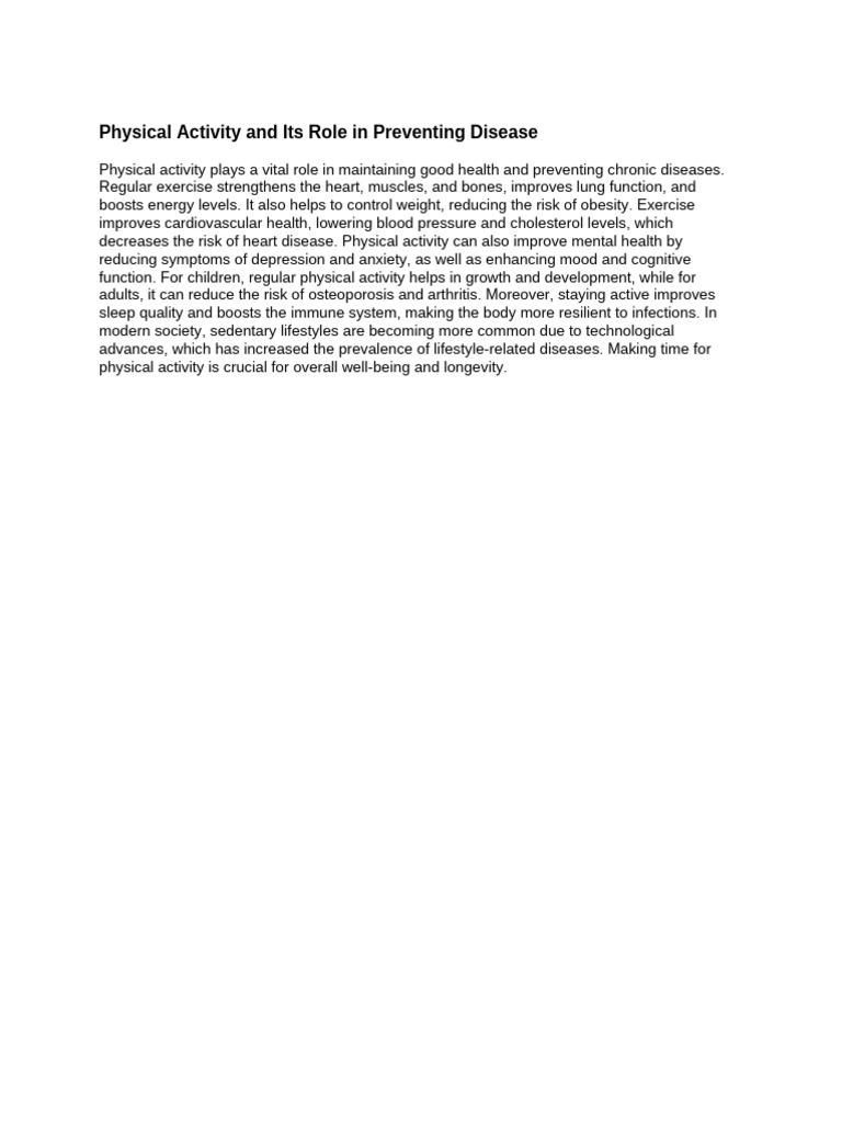 Physical Activity and Its Role in Preventing Disease | PDF
