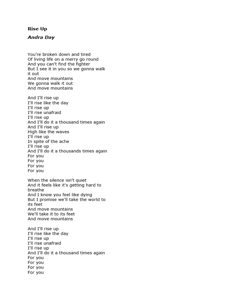 Rise Up: Andra Day Lyrics | PDF