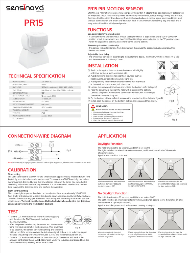 PR15 PIR Motion Sensor Installation Guide | PDF | Equipment ...