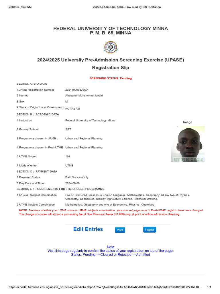 2024 UPASE EXERCISE - Powered by ITS FUTMinna | PDF
