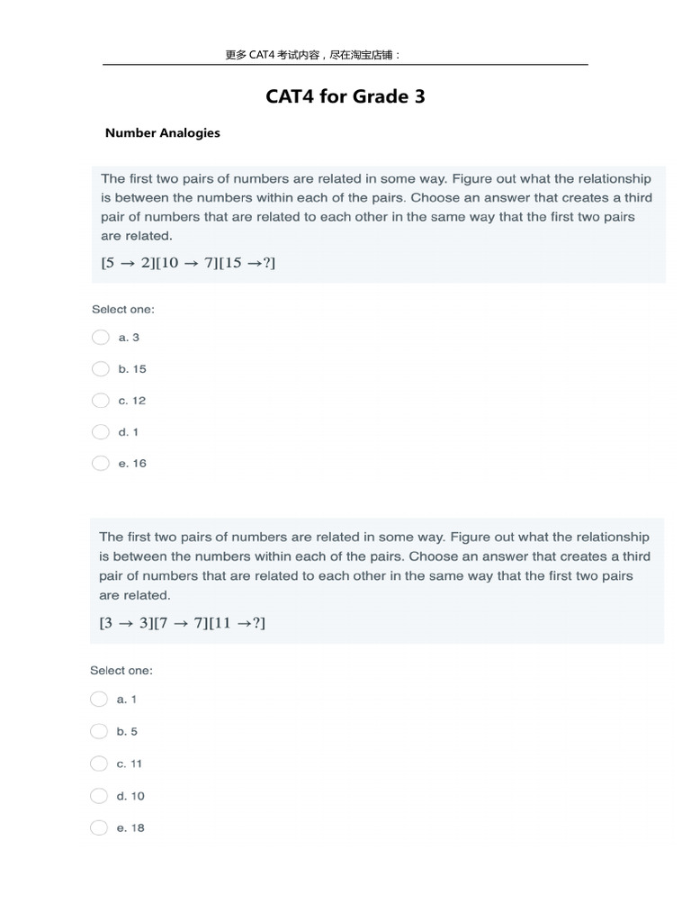 CAT4 For G3-06-Number Analogies | PDF