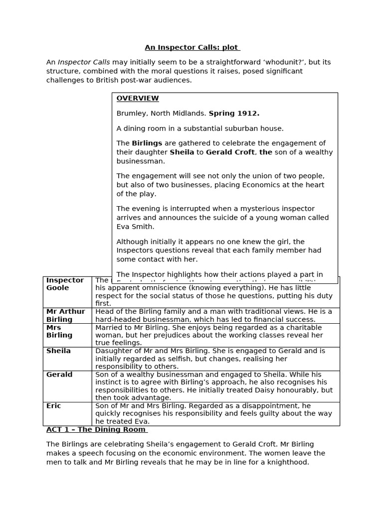 An Inspector Calls: Plot Summary | PDF