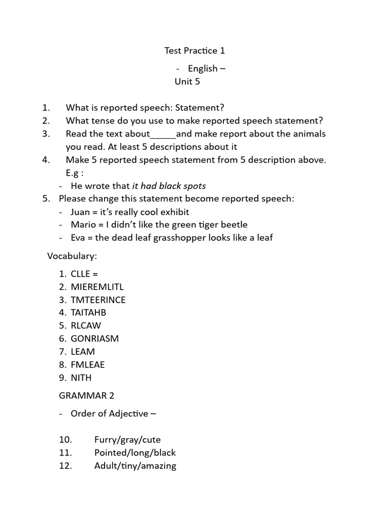 Reported Speech Test Practice | PDF