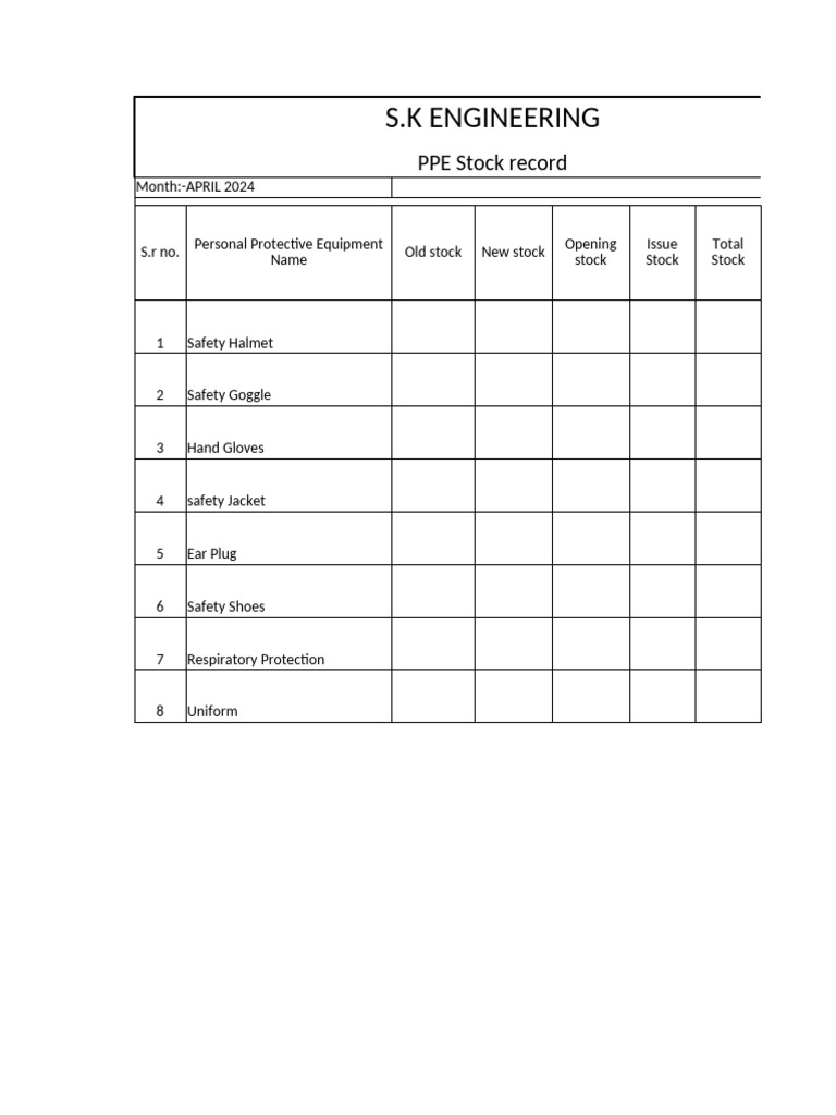 April 2024 PPE Stock Record | PDF