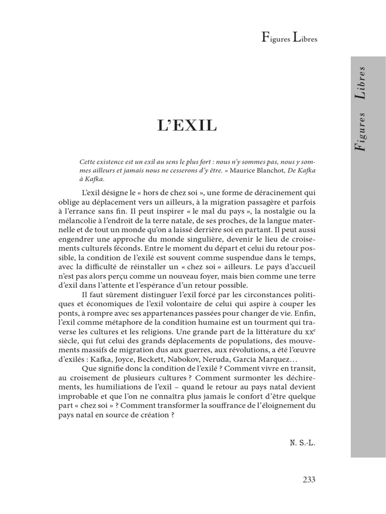 L'Exil : Définition et Réflexions | PDF | Exil | Franz Kafka