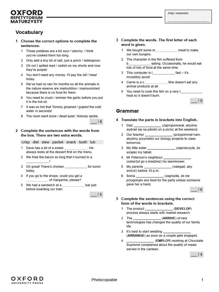 orm 2 Unit Test 6B | PDF | Meal | Lunch