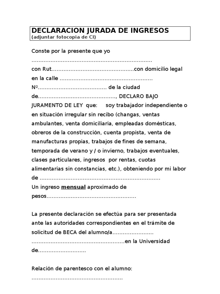 Declaracion Jurada de Ingresos | PDF