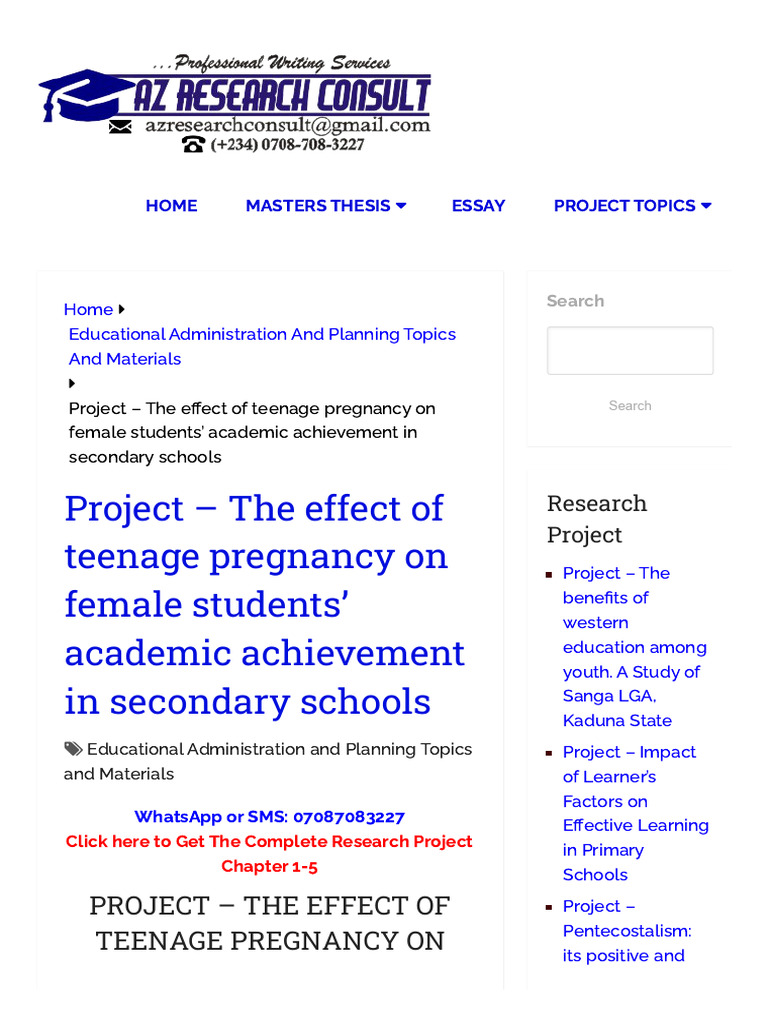 Project - The Effect of Teenage Pregnancy On Female Students' Academic ...