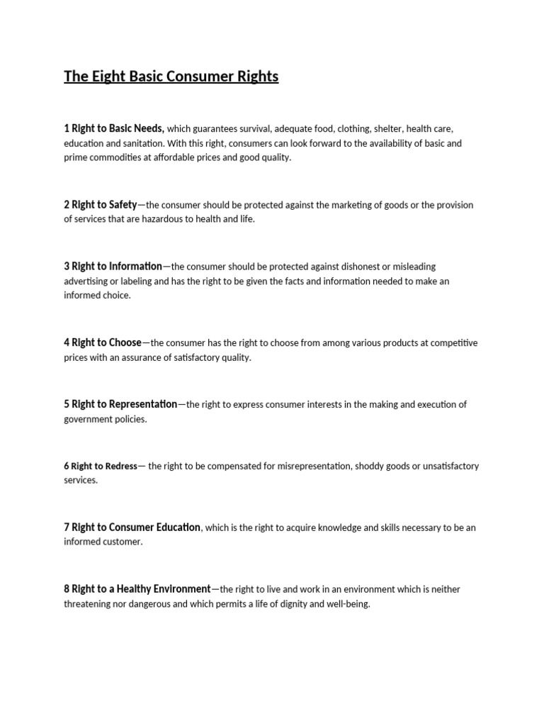 The Eight Basic Consumer Rights | PDF