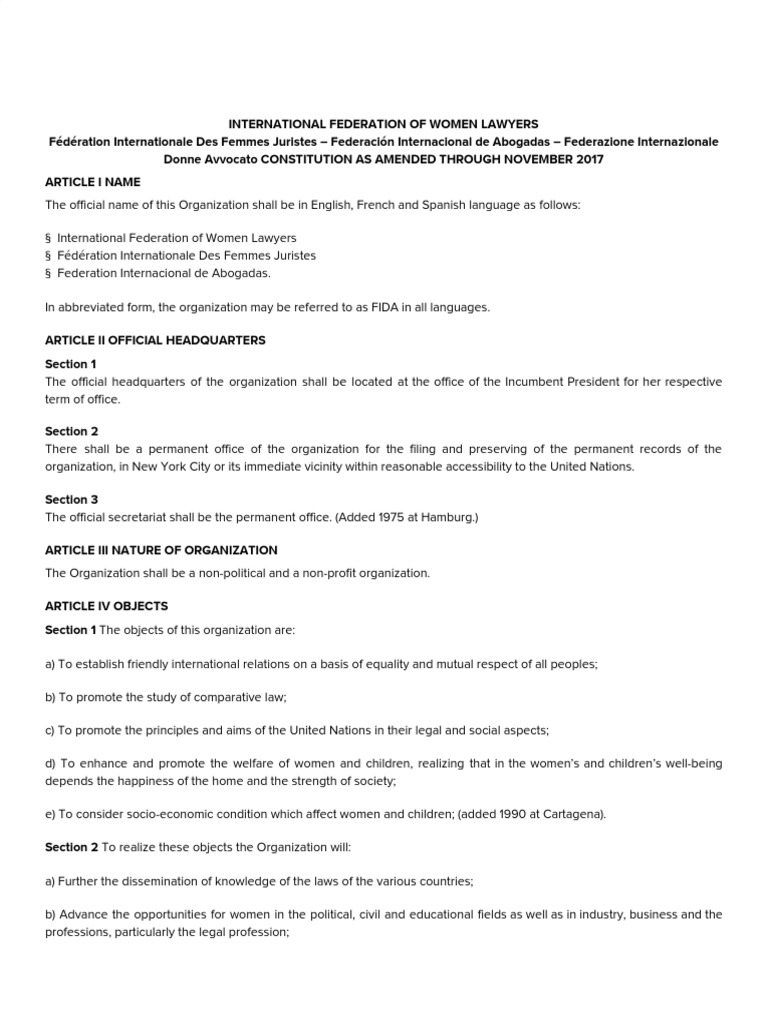 International Federation of Women Lawyers Constitution | PDF ...