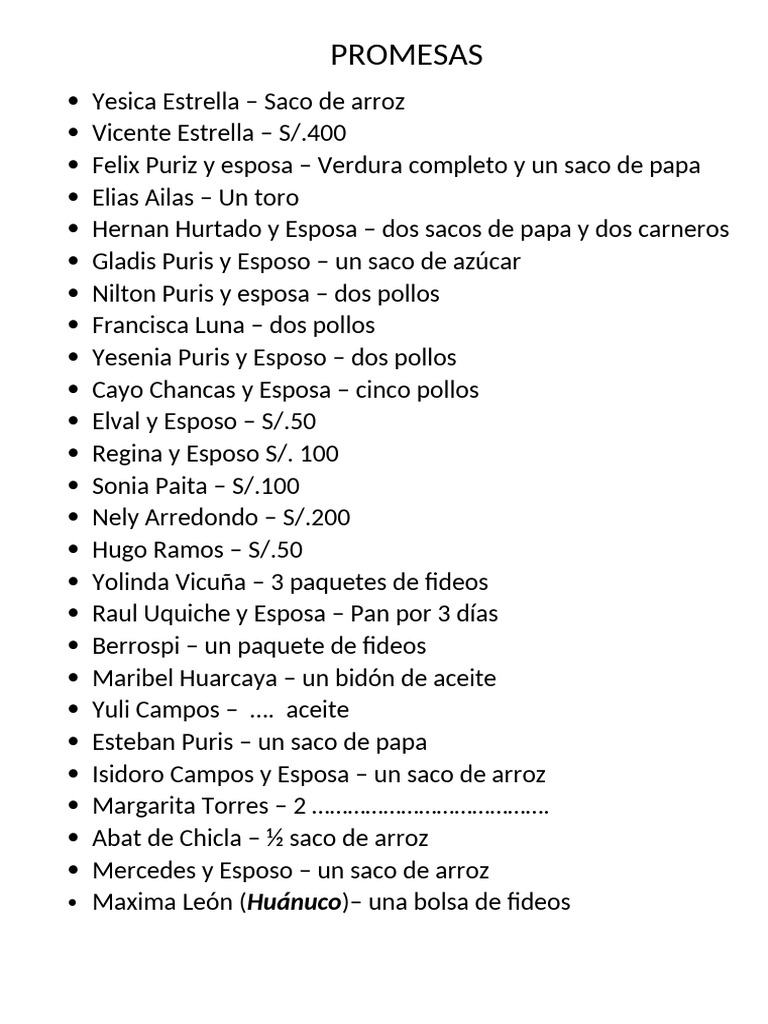 Promesas de Donaciones y Ayudas | PDF