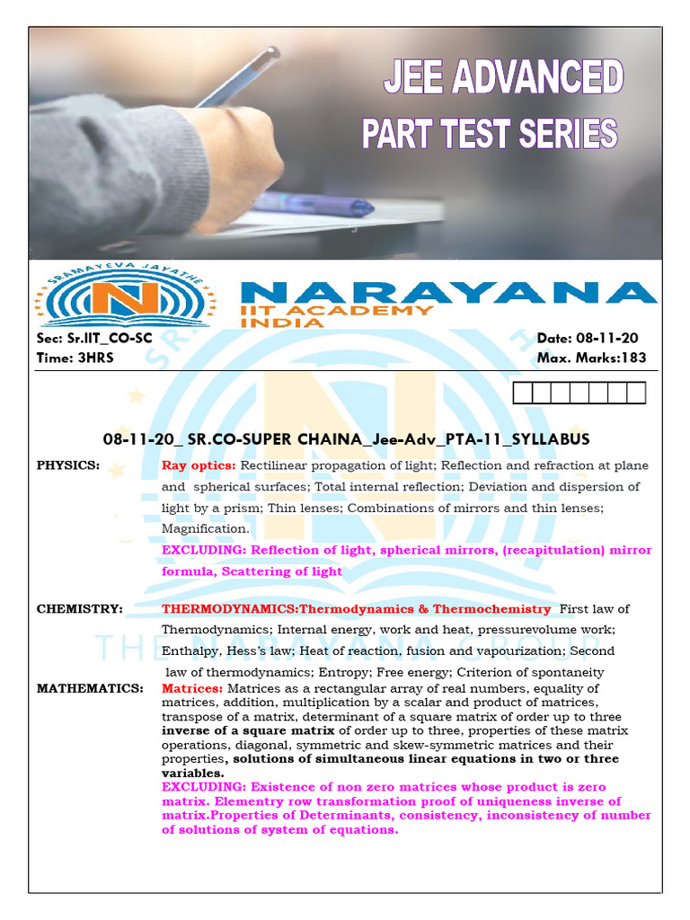 JEE Advanced Practice Test | PDF | Matrix (Mathematics) | Refractive Index