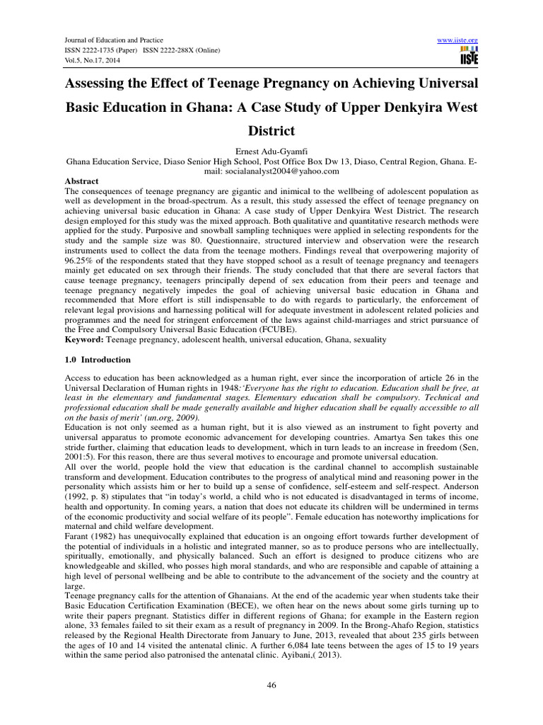 Assessing The Effect of Teenage Pregnancy On Achieving Universal Basic ...