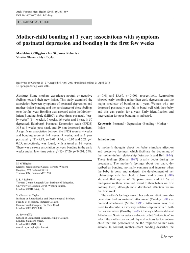 Mother Child Bonding 1 Year | PDF | Mental Health | Depression (Mood)