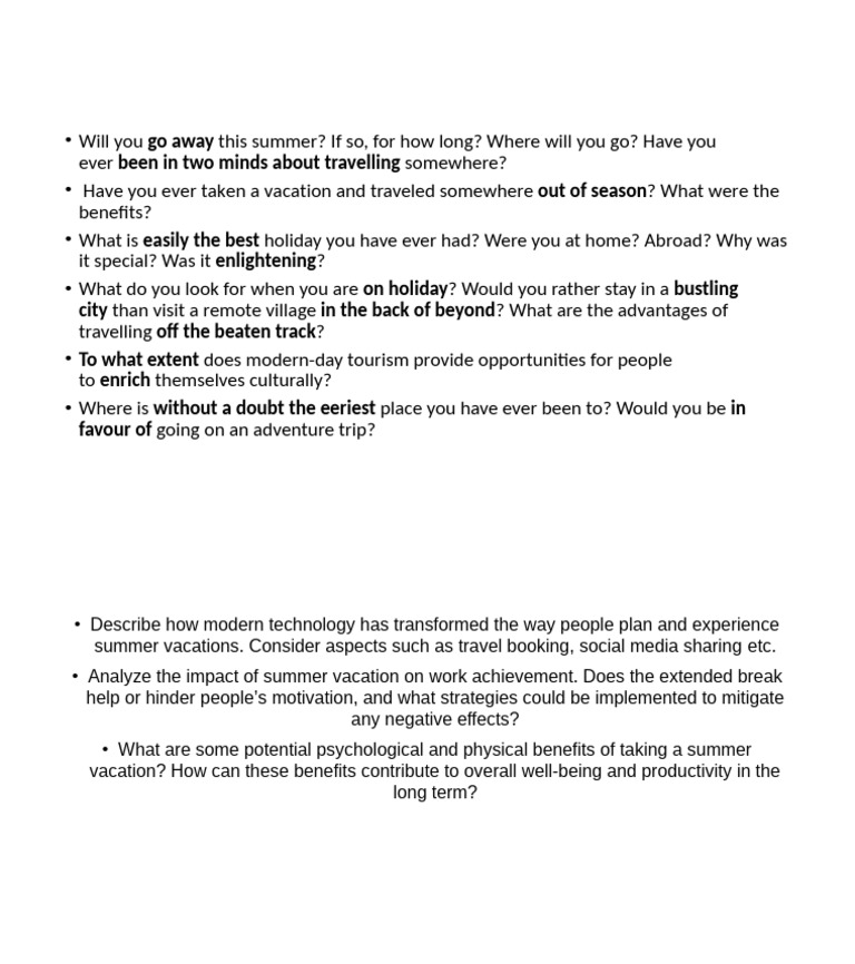 Summer Vacation Insights and Benefits | PDF