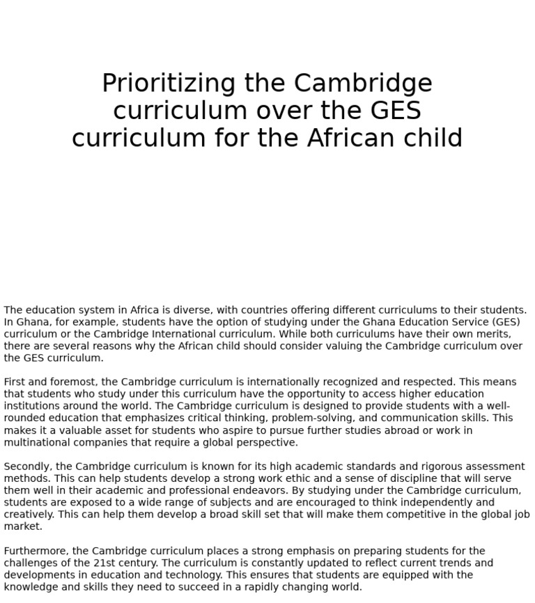 Cambridge vs. GES Curriculum in Ghana | PDF | Career & Growth