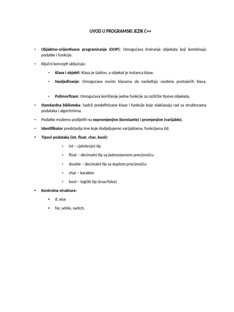 Uvod U Programski Jezik C++ - Zapis U Svesku | PDF