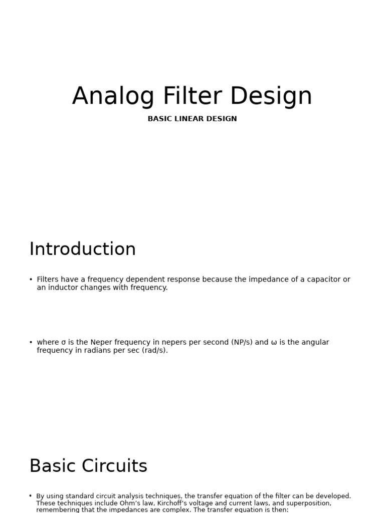 Analog Filter Design Techniques | PDF | Electrical Network | Electronic ...