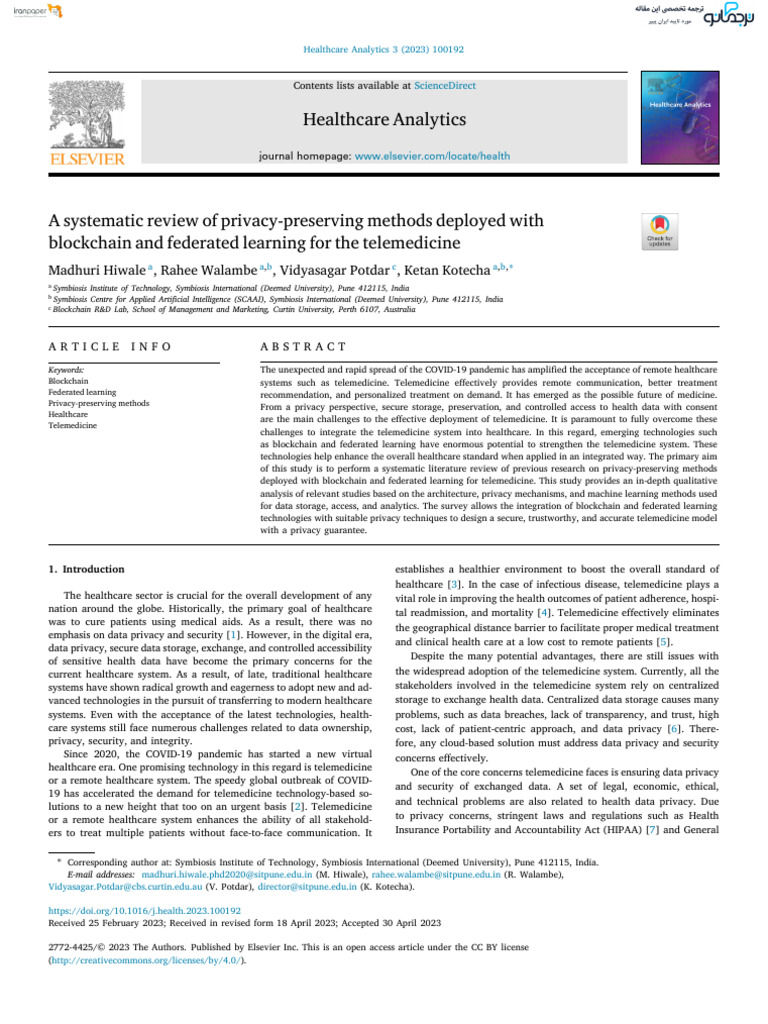 A Systematic Review of Privacy-Preserving Methods Deployed With ...