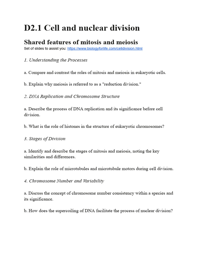 Cell Division For Biology Students Pdf Science Mathematics