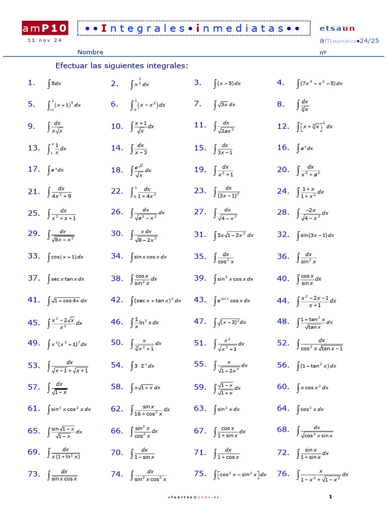 P10 Integrales Inmediatas | PDF | Integral | Logaritmo