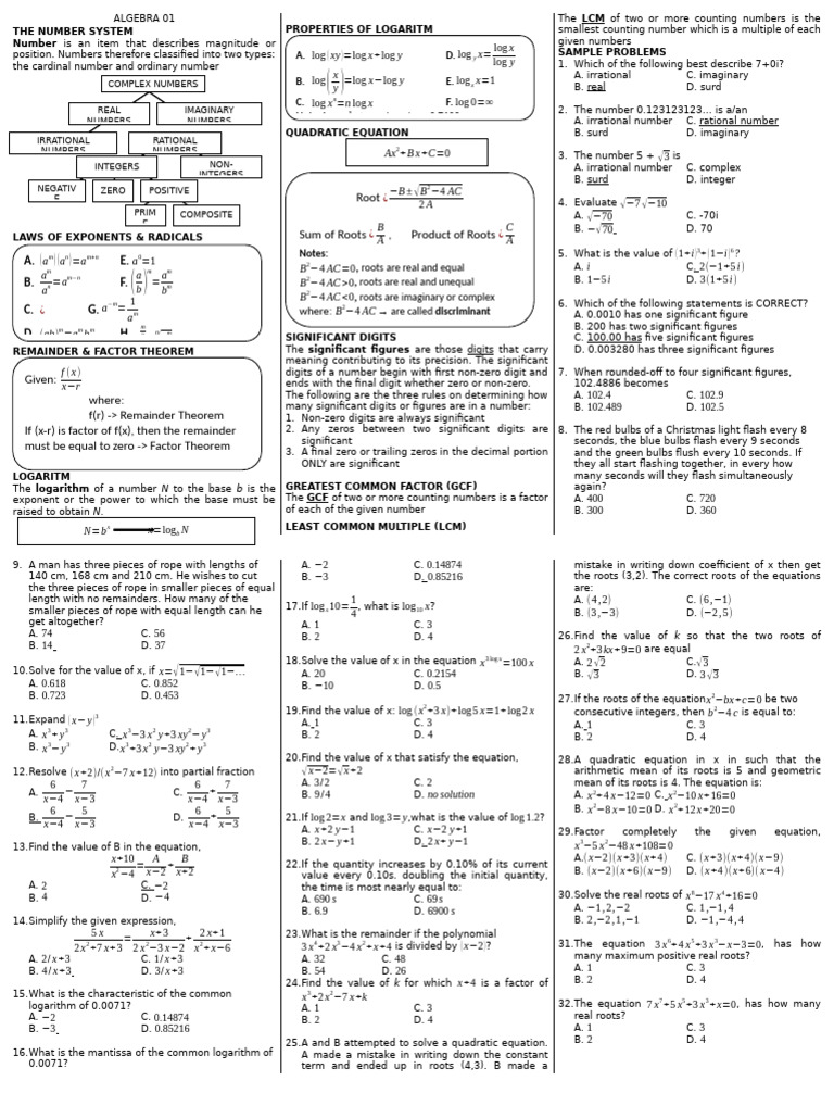 Algebra 01 | PDF | Numbers | Square Root