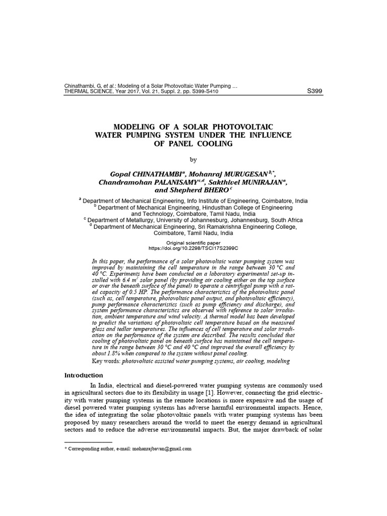 Solar PV Water Pumping System Modeling | PDF | Photovoltaics | Power ...