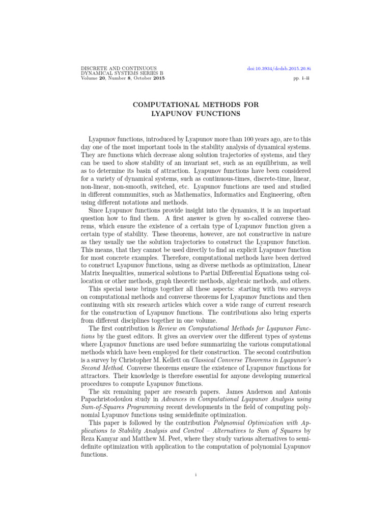 Computational Methods for Lyapunov Functions | PDF | Stability Theory ...